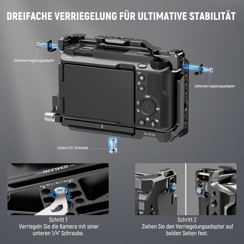 NEEWER ZV-E1 Kamera Käfig Set mit Arri Top Handle, HDMI Kabelklemmen, NATO Schiene, Arca Typ Basis,