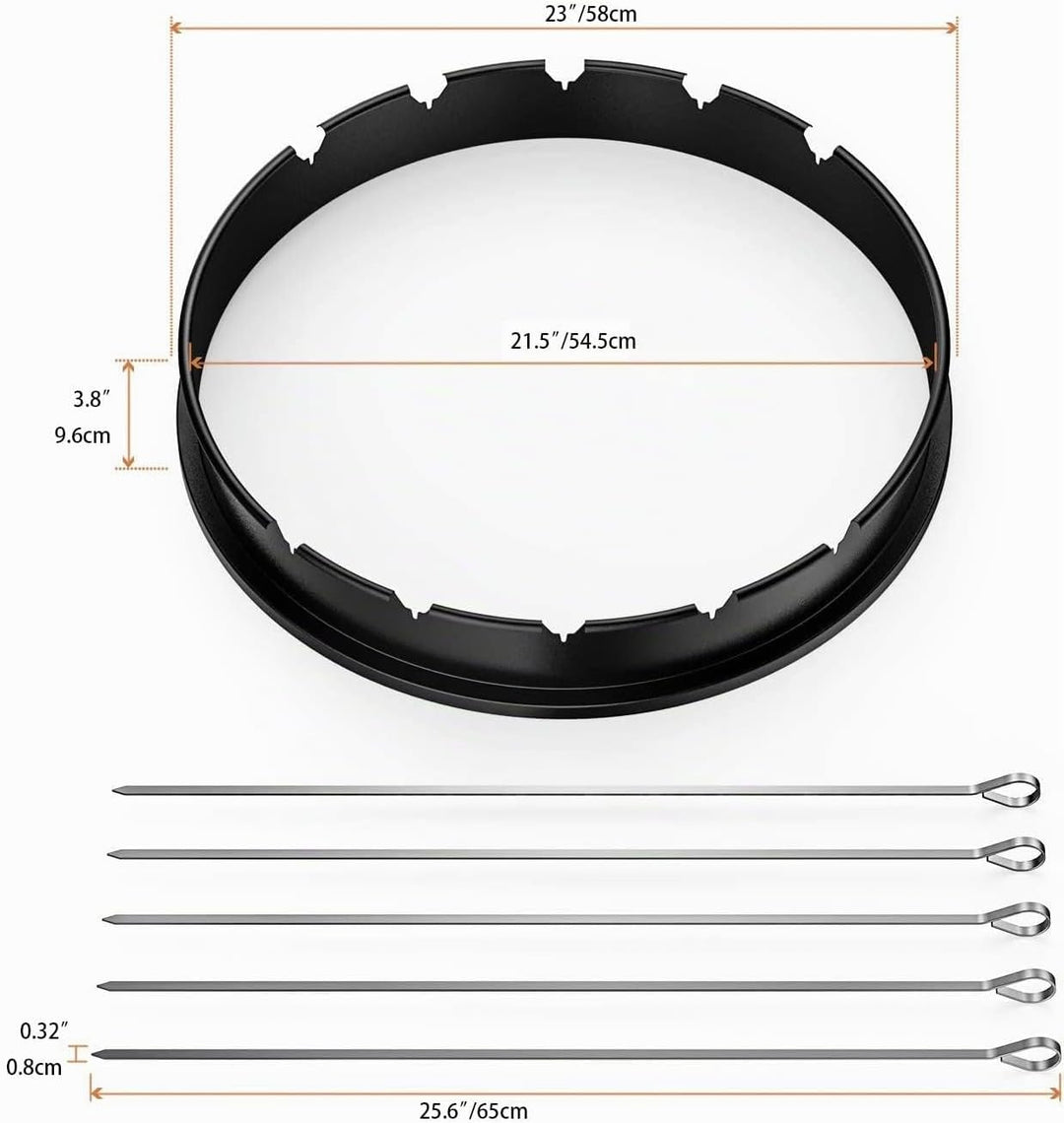 Onlyfire Schaschlik Rotisserie Grillspiess Set, 5 Spiesse mit Grillaufsatz, Schaschlikspiess für 57