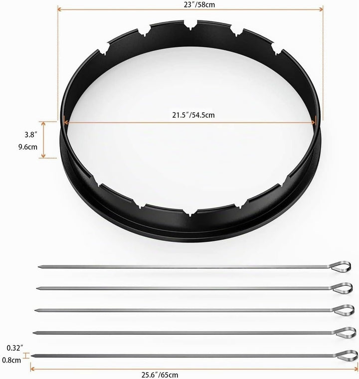 Onlyfire Schaschlik Rotisserie Grillspiess Set, 5 Spiesse mit Grillaufsatz, Schaschlikspiess für 57