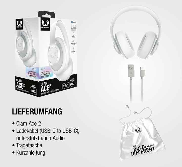 Fresh 'n Rebel Clam Ace 2, ANC-Kopfhörer, Hybrid Active Noise Cancelling, Ambient-Sound-Modus, Multi