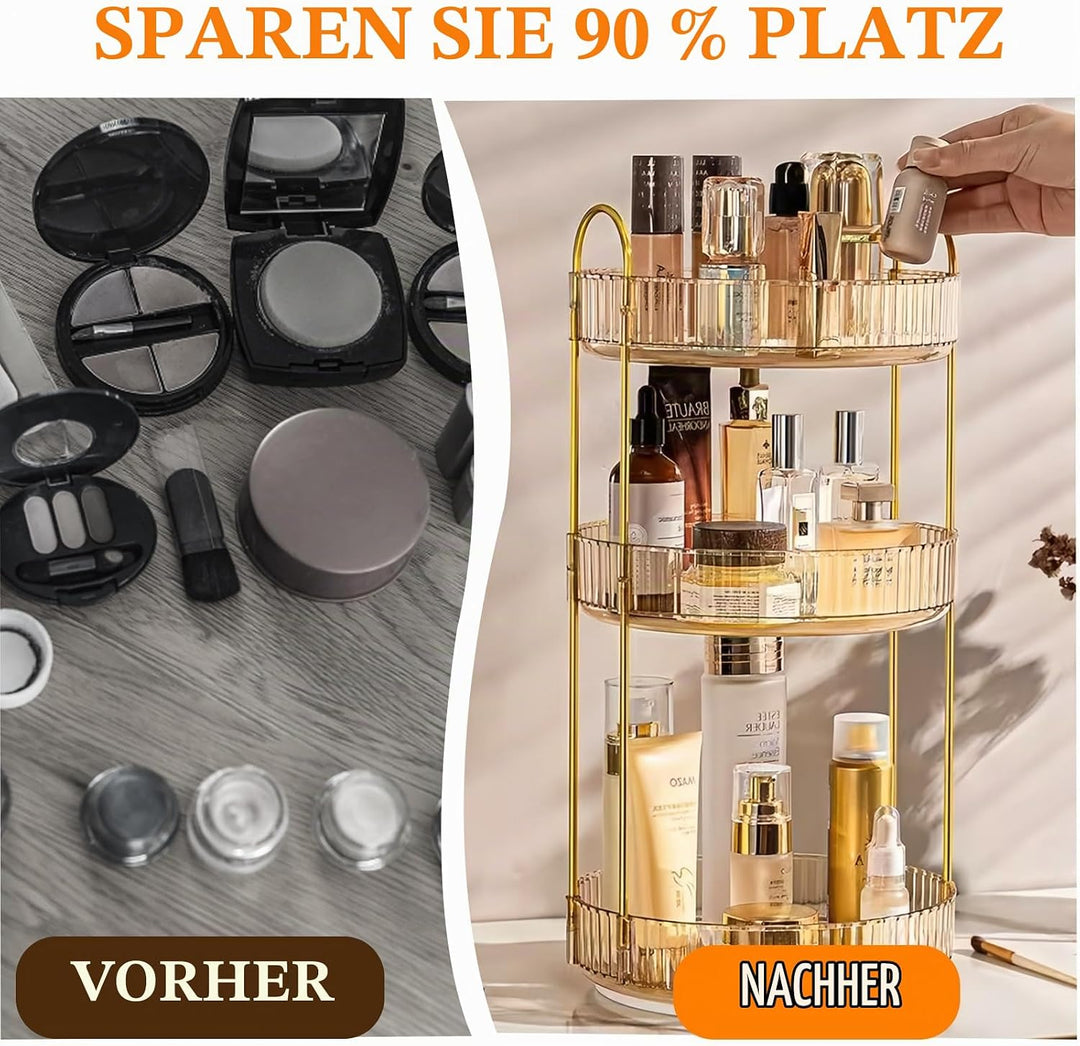360° Drehbar Kosmetik Organizer, 3 Ebenen Make Up Schmink Organizer, Beauty Kosmetik Aufbewahrung Or
