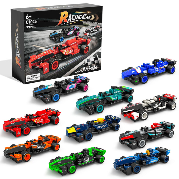 F1 Speed Champions Bausatz, Formel 1 Modellauto Set mit 10 Rennwagen,732 Teile, Home Deko und Geburt
