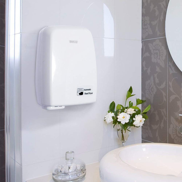 Bakaji Secador de Manos Eléctrico Automático secador de Aire Caliente de Pared - Baño Rápido con Sen
