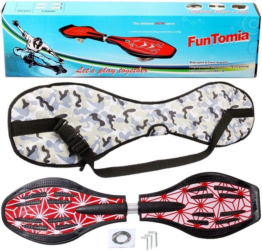 FunTomia Waveboard Original Mach1 Kugellager inkl. Tasche (Verschiedene Farbdesigns) Rot -