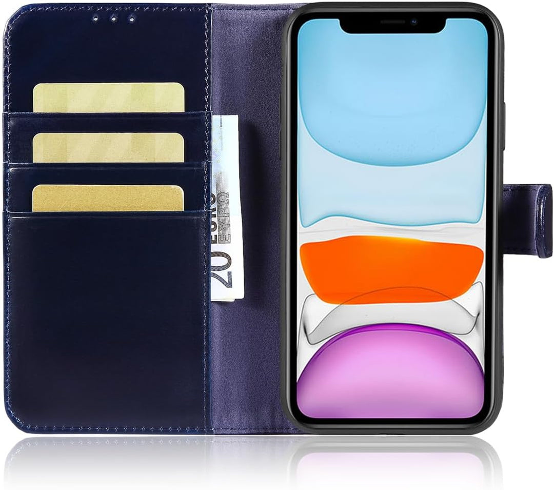 LENSUN Echtleder Handyhülle für iPhone 11, Hülle [Echtes Leder][Standfunktion][Kartenfächer] Handyta