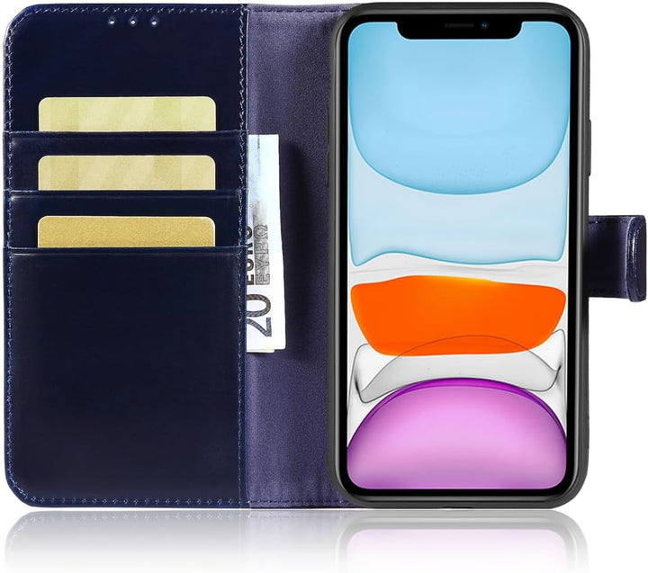 LENSUN Echtleder Handyhülle für iPhone 11, Hülle [Echtes Leder][Standfunktion][Kartenfächer] Handyta