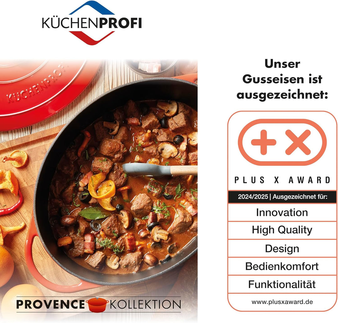 KÜCHENPROFI PROVENCE Plancha-Grillplatte, 38 cm, Schwarz, Gusseisen mit robuster Emaille, geeignet f
