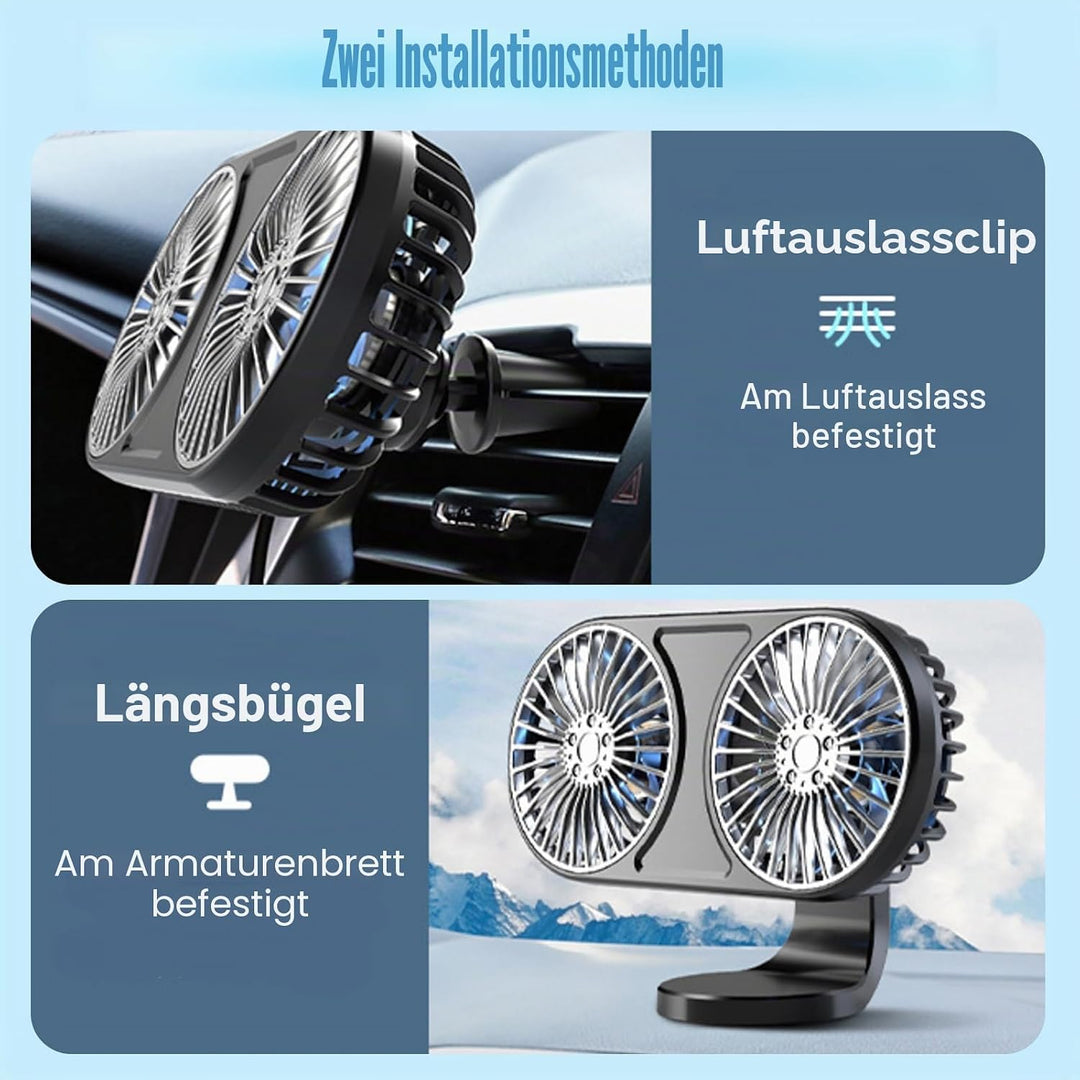 Auto Ventilator USB, Doppelköpfiger Ventilator Auto, Autoventilator mit 3 Geschwindigkeiten und Bunt