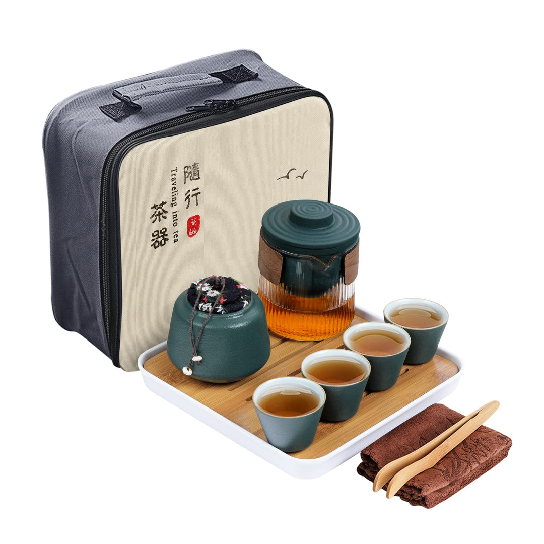 fanquare Japanisches Tragbare Reise Tee Set für Erwachsene, Grün Chinesisches Tee Set aus Porzellan,