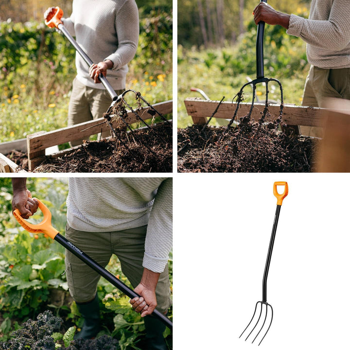 Fiskars Kompostgabel mit 4 Zinken, Länge: 126 cm, Qualitätsstahl-Zinken/Glasfaserverstärkter Kunstst