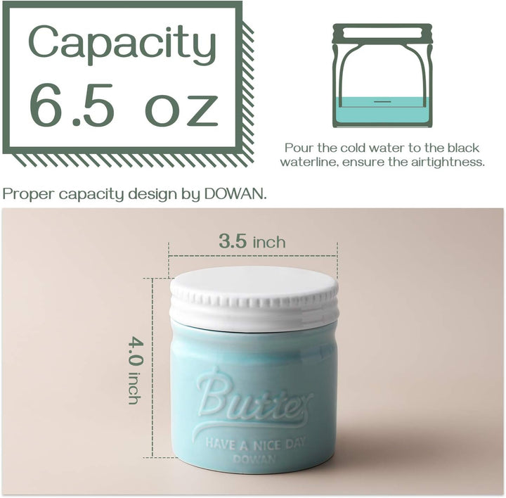 DOWAN Butterdose Keramik, Französische Butterdose mit Deckel, Wassergekühlte Butterdose mit Wasserli