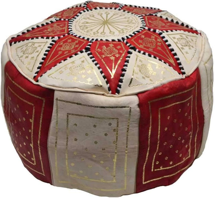 Horus Handicraft of Egypt Hocker leerer Puff fassi aus echtem Leder. Handgefertigt in Fez Marokko, M