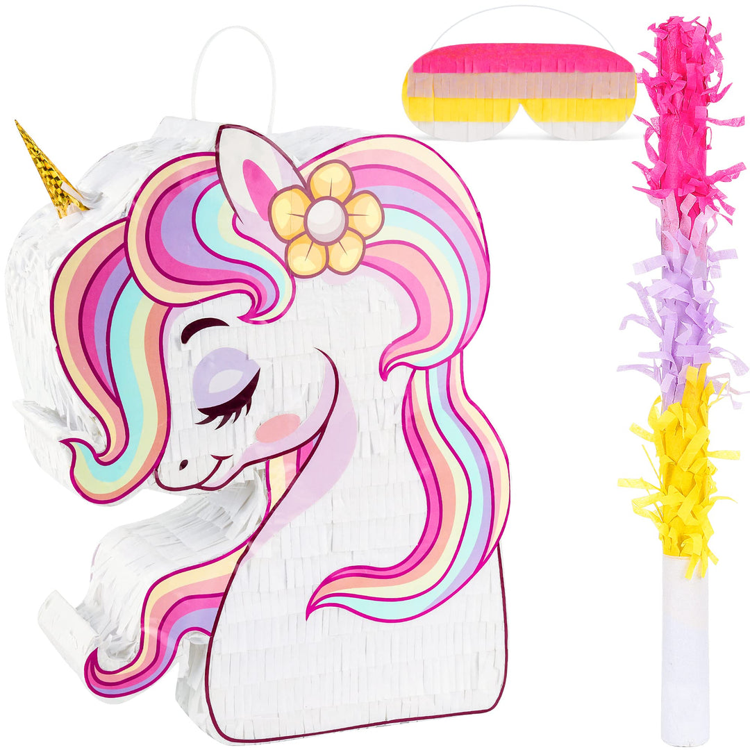 BIRCIHO Einhorn Pinata Bundle mit einer Augenbinde und Fledermaus (33 x19 x10cm), pinata geburtstag