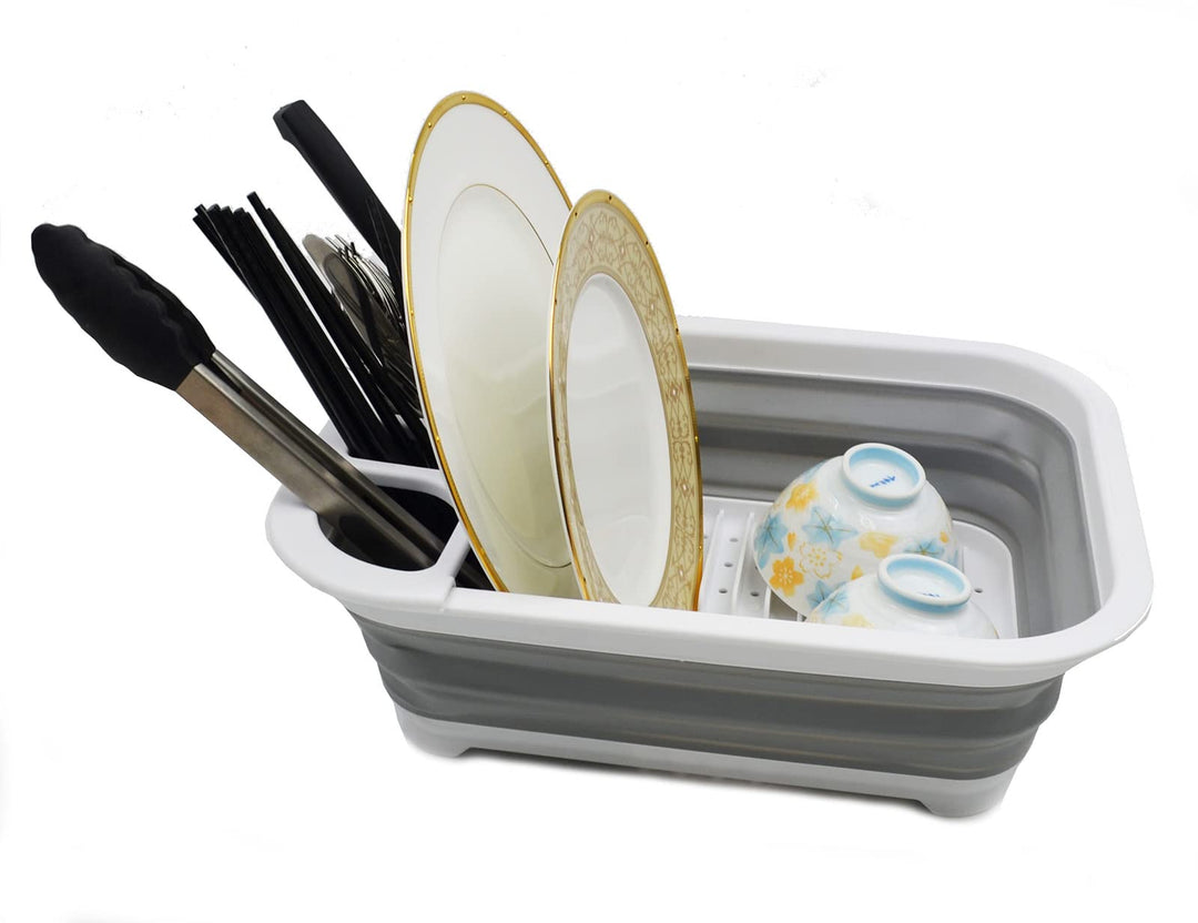SAMMART 7.5L Collapsible Dish Drainer - Foldable Drying Rack Set - Portable Dinnerware Organizer - S