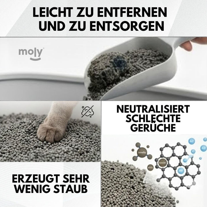 MOLY 2 x Bentonit-Katzenstreu mit Aktivkohle, 5,6 kg, 7,4 l, hohe Saugfähigkeit, mit Lavendel- und T