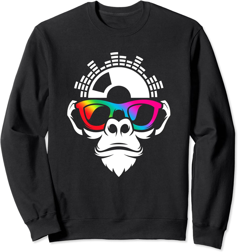 Affe Monkey mit DJ Kopfhörer und Sonnenbrille Design Sweatshirt