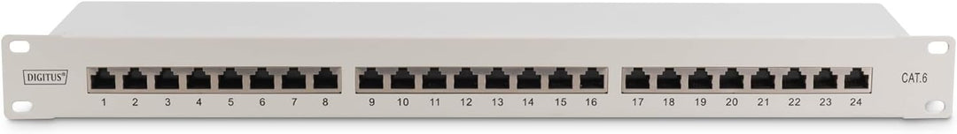 DIGITUS Patchpanel - 19-Zoll - Cat-6 - 24-Port RJ45 - Geschirmt - LSA Patch-Feld - Rack-Montage 1HE