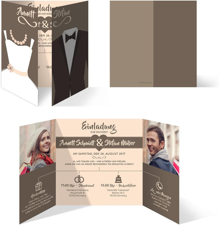 Kartenmachen.de Personalisierte Hochzeitseinladungen ab 10 Stück selbst gestalten mit Fotos und Text