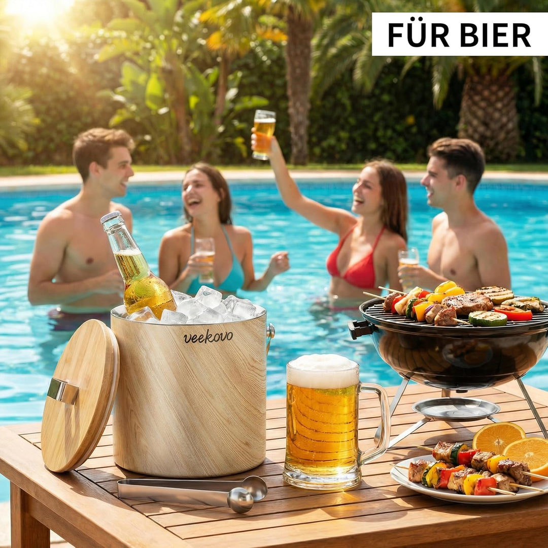 3.2L Eiswürfelbehälter mit Deckel und Schaufel, Edelstahl Eiskübel Doppelwandiger Isolierter, Eisbeh
