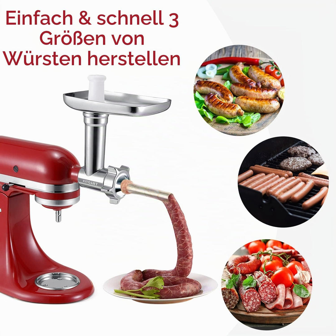 Edelstahl-Fleischwolf-Aufsätze für KitchenAid Mixer, Fleischwolf, Wurstfüller, perfekter Mahlaufsatz