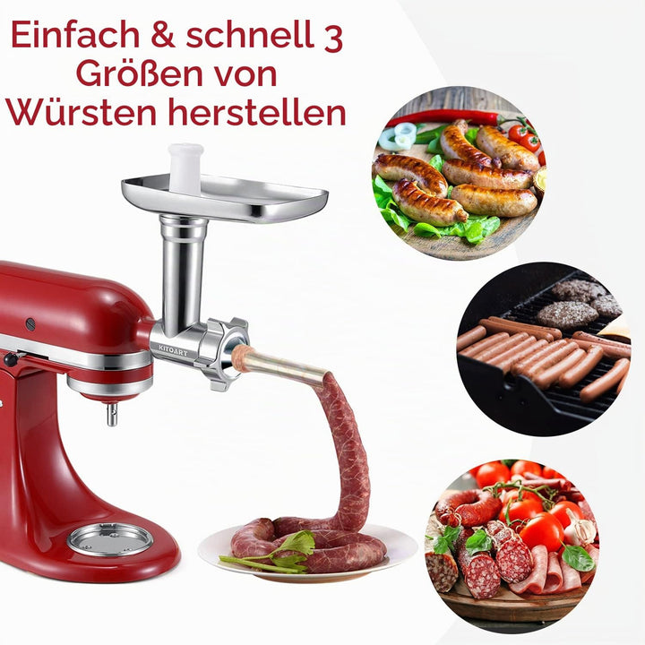 Edelstahl-Fleischwolf-Aufsätze für KitchenAid Mixer, Fleischwolf, Wurstfüller, perfekter Mahlaufsatz