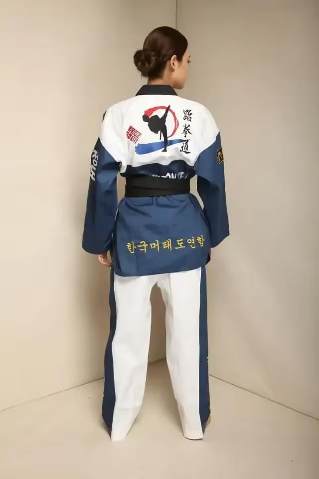 Taekwondo Gi Set DobokTaekwondo Standard Uniform TKD Anzug mit Gürtel Blau-Weiss 130, Blau-Wei&amp;