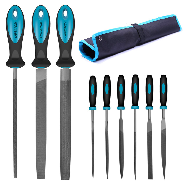 LIBRATON Feilen Set, Werkstattfeile Satz 9 tlg. Feilenset Metall Set Feilensatz inkl. Flachfeile Hal