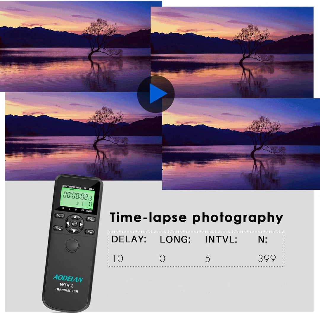AODELAN WTR2 Kabelloser Fernauslöser Timer Kabelfernauslöser für Canon EOS R, ROS RP, 200D, 250D, 90