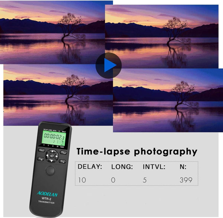 AODELAN WTR2 Fernauslöser Timer Funk-Fernauslöser Drahtloser Timer-Auslöser für Sony a9, a200, a560,