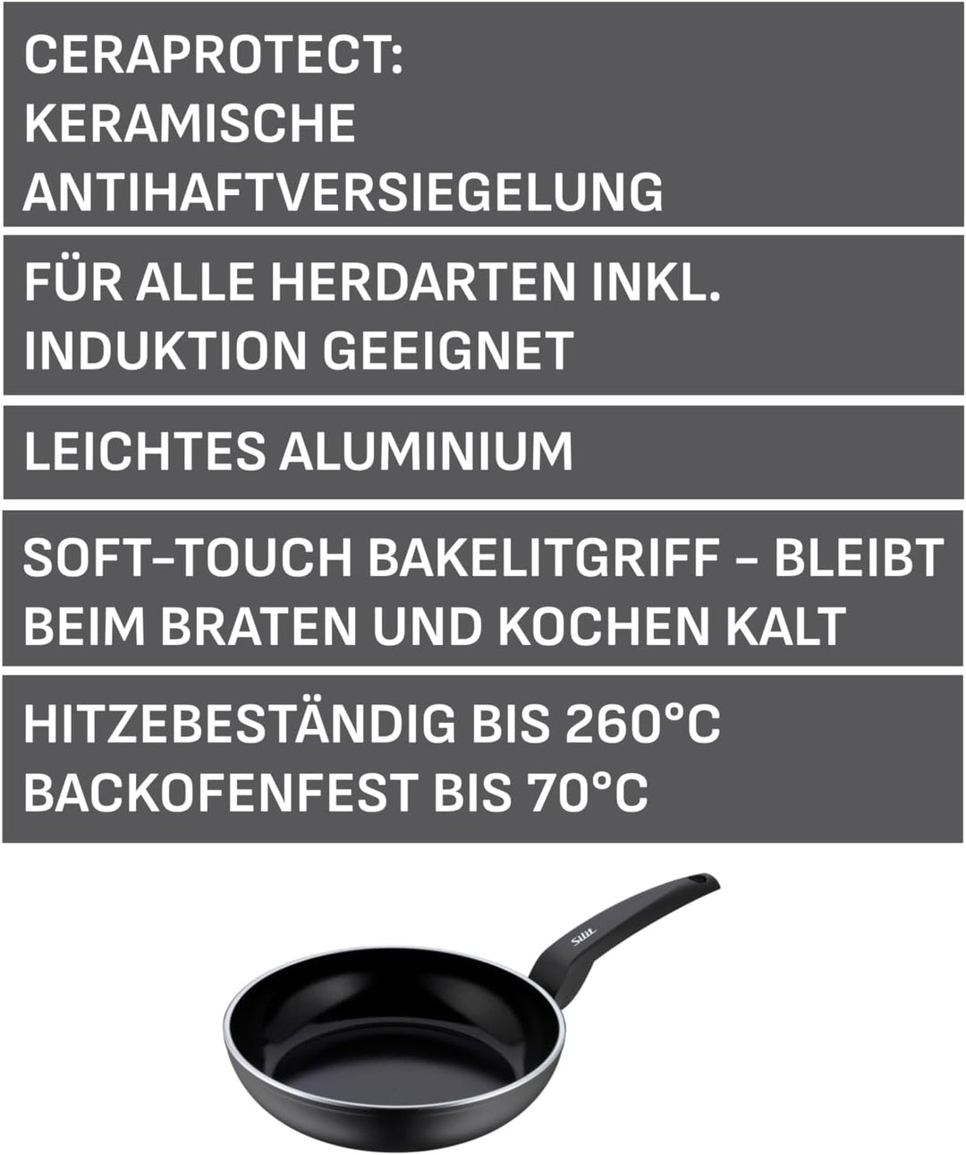 Silit Messino Bratpfanne 28 cm Induktion, Aluminium beschichtet, Keramikbeschichtung, Kunststoffgrif