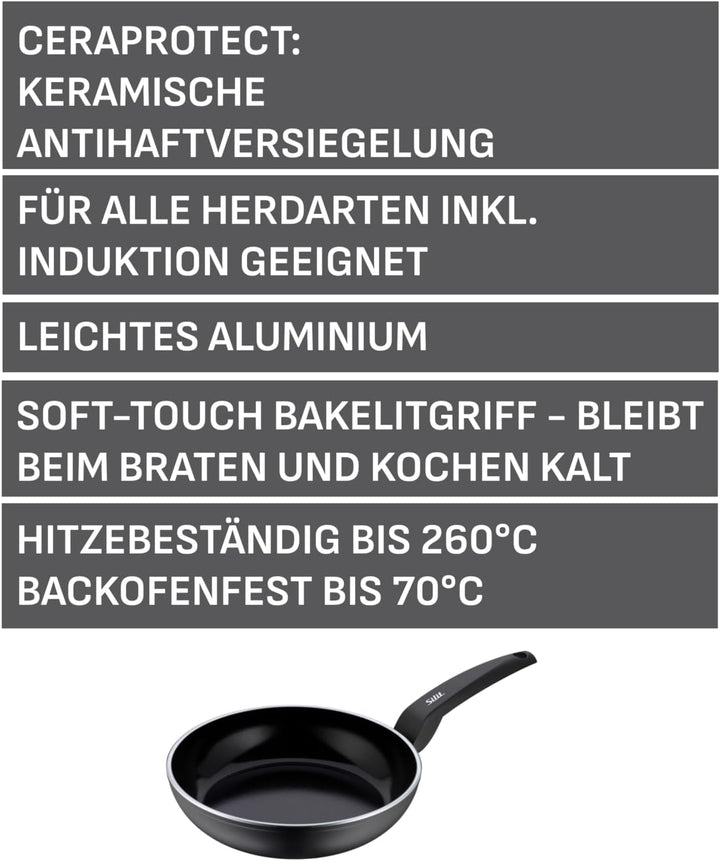 Silit Messino Bratpfanne 28 cm Induktion, Aluminium beschichtet, Keramikbeschichtung, Kunststoffgrif
