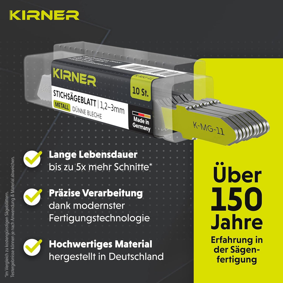 KIRNER Stichsägeblätter Metall 10 Stk. [ Profi Qualität ] präziser & sauberer Schnitt für dünne Blec