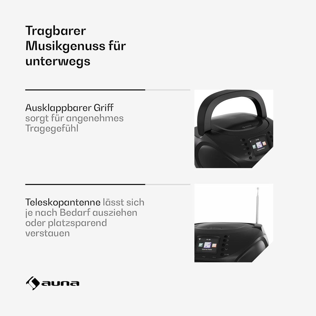 auna Roadie Smart CD-Player Tragbar – Bluetooth-Boombox Mit Dab+/Fm/Internet-Radio, CD/Mp3-Player, 2