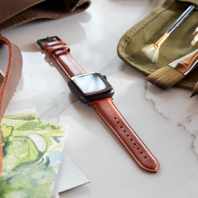 Archer Watch Straps - Uhrenarmbänder aus Hochwertigem Genarbtem Leder für Apple Watch Cognac/Naturwe