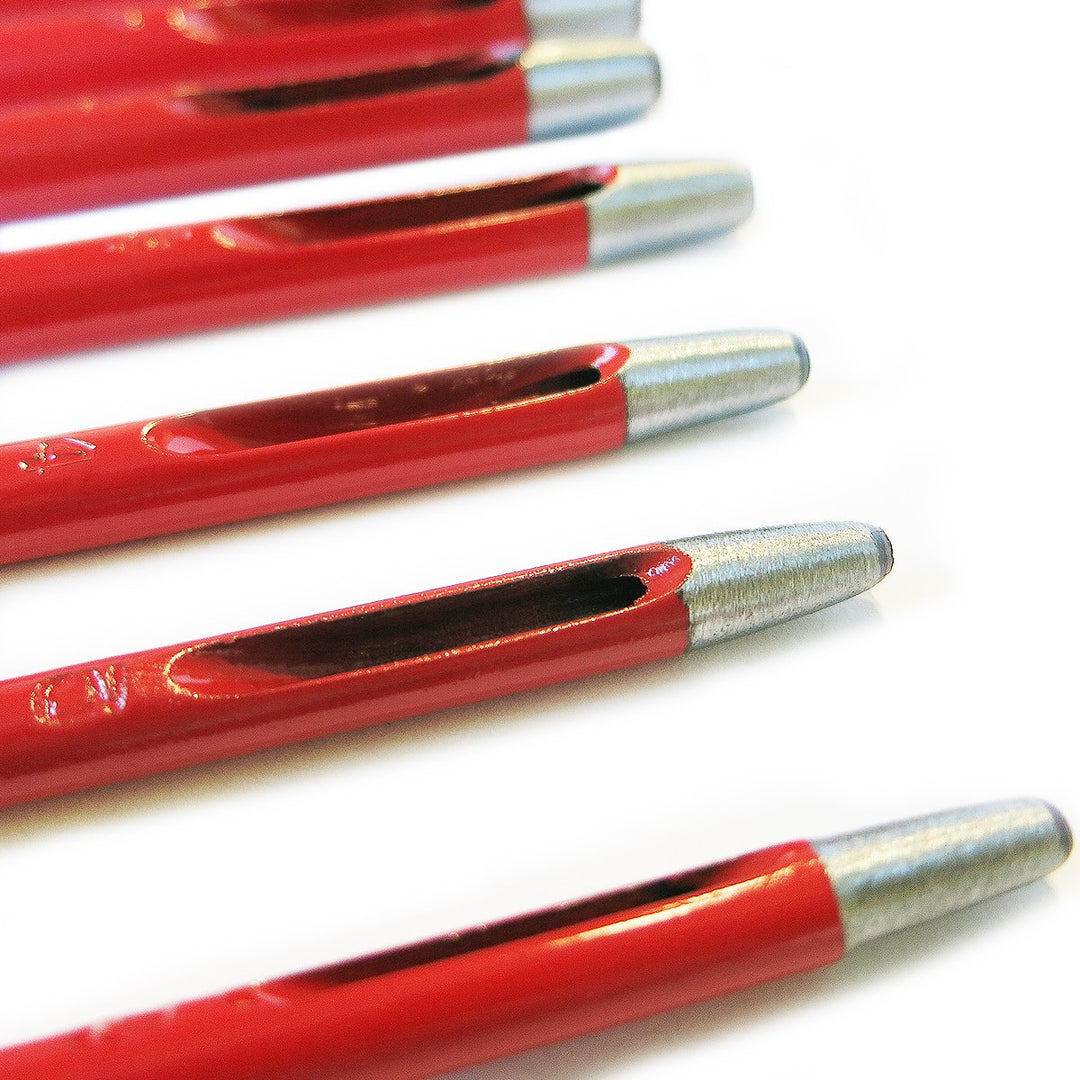 S&amp;R Rund-Locheisen-Set/MADE in GERMANY / 9-tlg. in Dose 2-3-4-5-6-7-8-9-10 mm, Stanzeisen Länge 105-