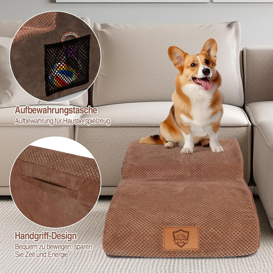 MASTERTOP Hundetreppe 2 Stufen- Breiter Hunderampe Katzentreppe, Hochdichtem Schaumstoff Haustiertre