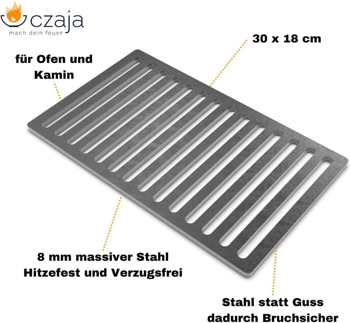 Czaja Ofenrost 30 cm x 18 cm aus massivem Stahl - langlebiger als Gussroste und Bruchsicher - für Öf