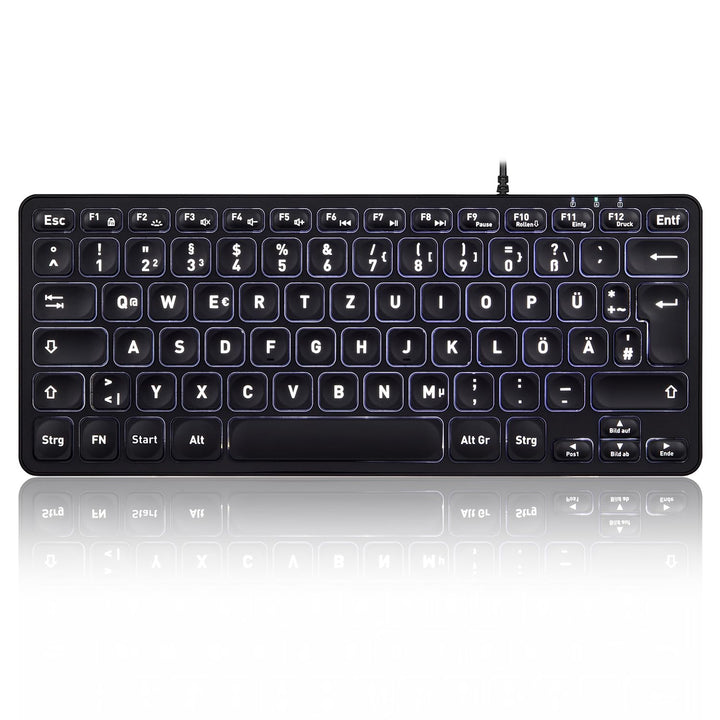 Perixx PERIBOARD-332 Kabelgebundene Mini-USB-Tastatur mit Hintergrundbeleuchtung, schlankes Design m