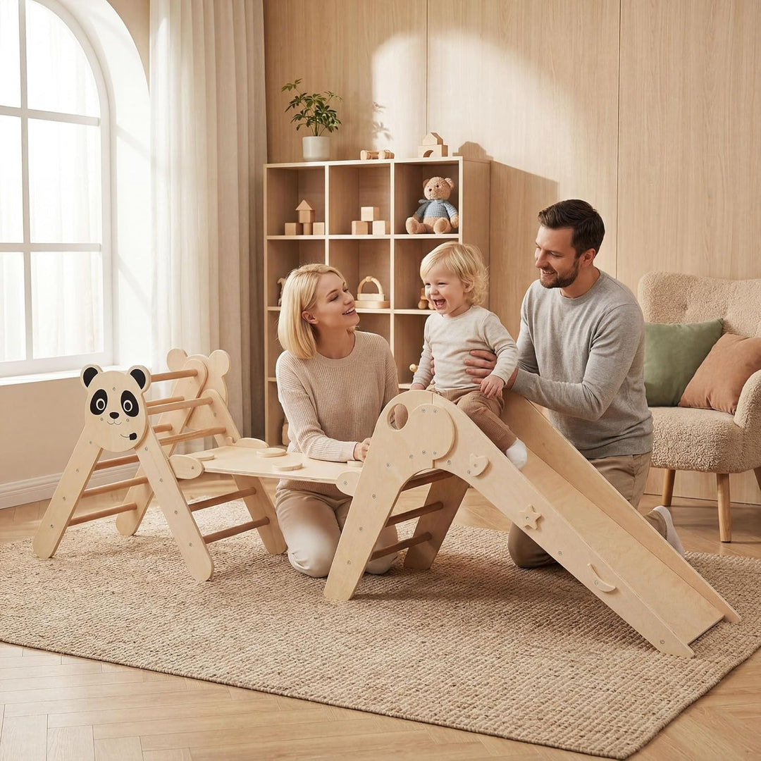 RELAX4LIFE 3er Set Montessori Kletterdreieck, Indoor Klettergerüst mit Rutsche, Rampe & Kletterleite