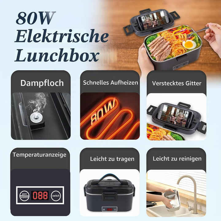Kimfead Elektrische Lunchbox 80W Schwarz, Schwarz