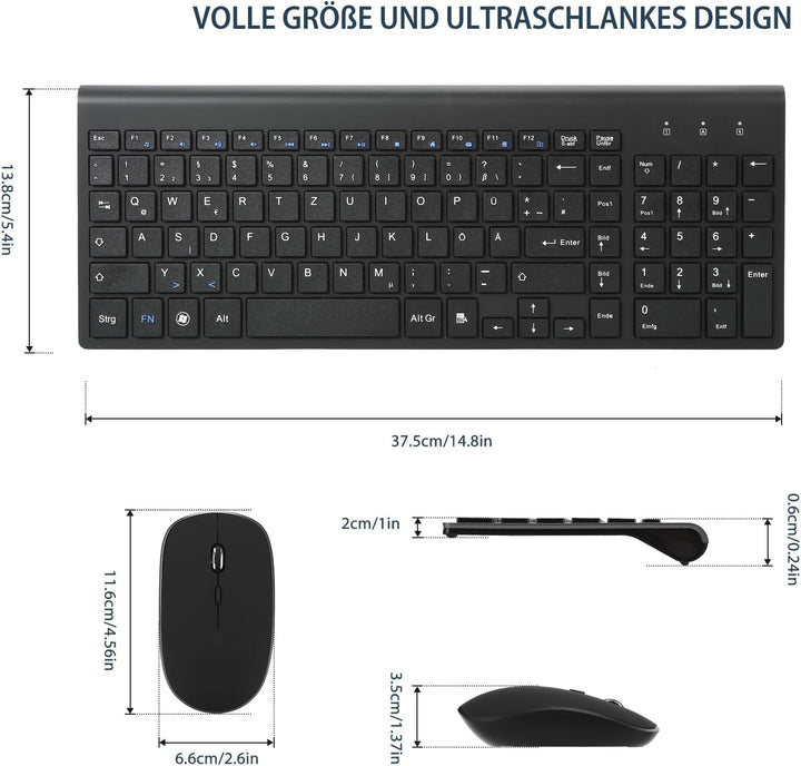 USB C Wireless Tastatur und Maus Combo, Full Size Typ c Tastatur und Maus Kompatibel für Win 7/8/10,