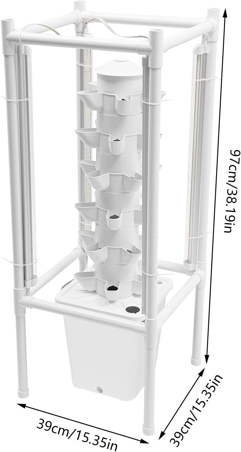 30 Löcher Hydroponik-anbauturm 6 Ebenen Vertikaler Pflanzständer mit LED Beleuchtung Wasserpumpe Zei