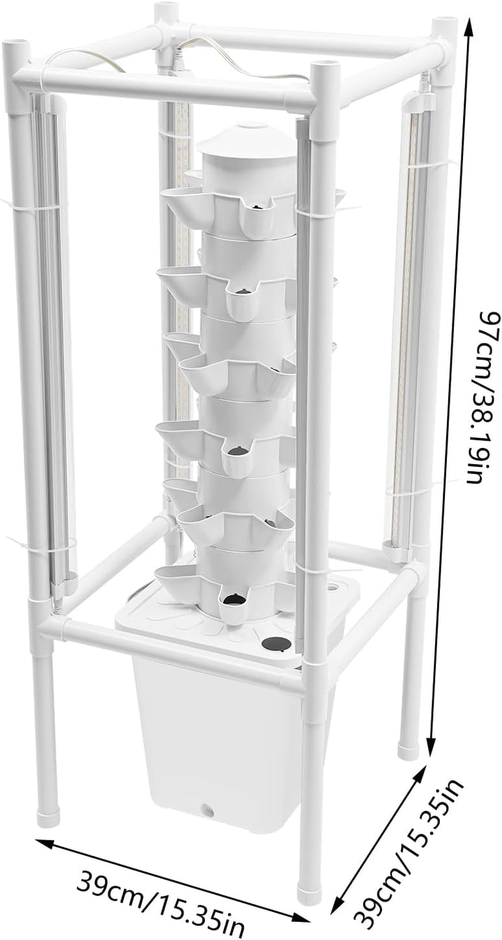 30 Löcher Hydroponik-anbauturm 6 Ebenen Vertikaler Pflanzständer mit LED Beleuchtung Wasserpumpe Zei