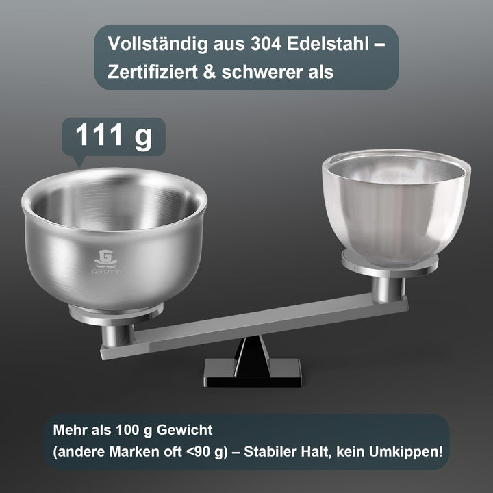 GRUTTI Premium Rasierschale 11.5cm - 3-Schicht Edelstahl mit 6cm Tiefe für Warmen Schaum & Kein Über