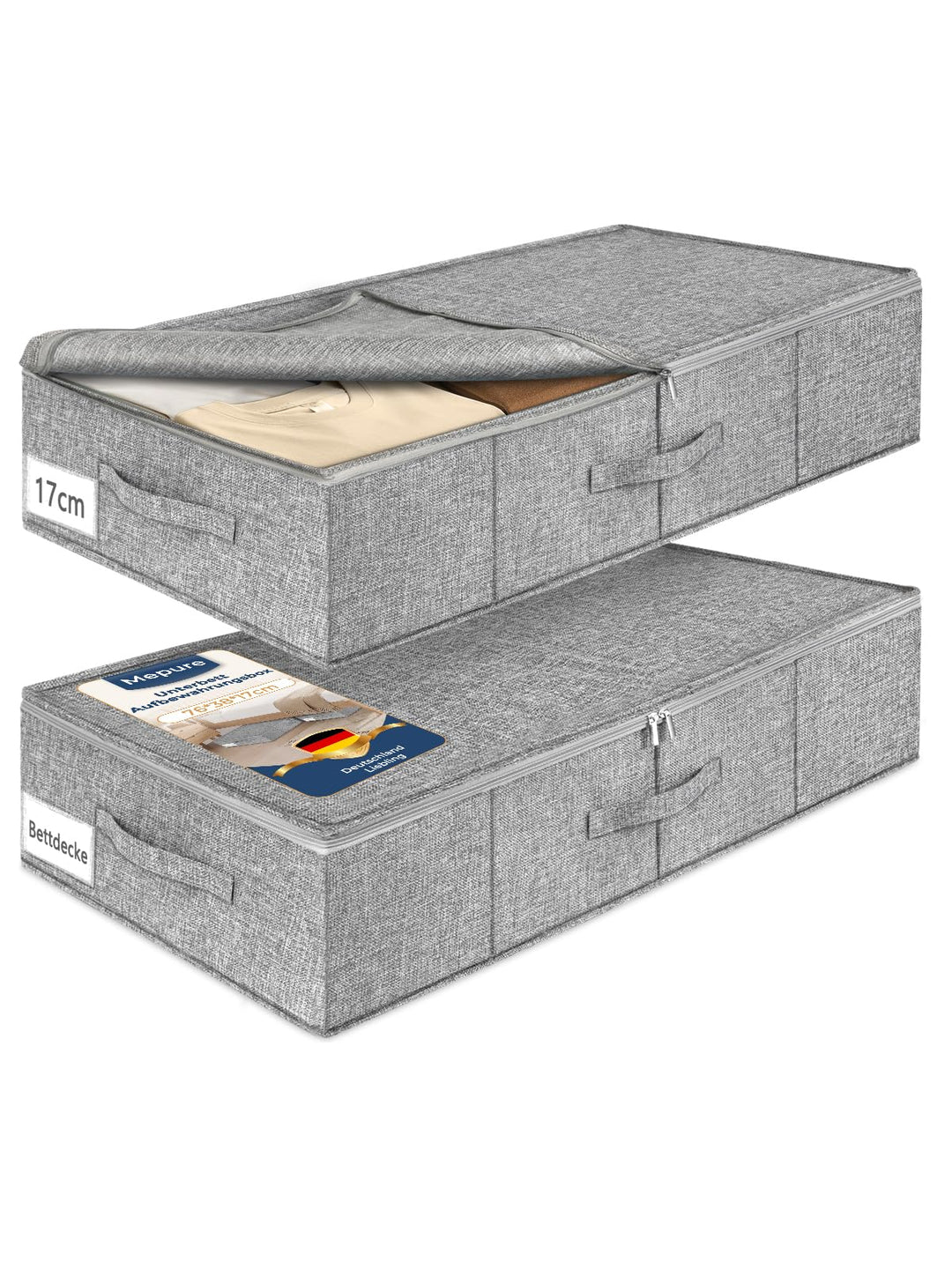 mepure Unterbett Aufbewahrungsbox, 2 Stück – 50L Faltbare Unterbettkommode mit Deckel & Doppelreissv