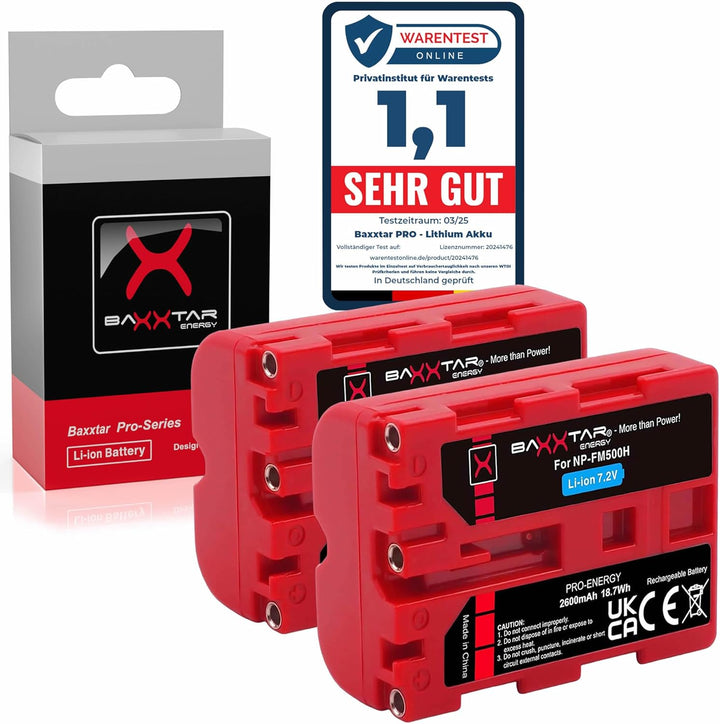 2X Baxxtar PRO - Ersatz für Akku Sony NP-FM500H (echte 2040mAh UL-Zertifikat) mit Infochip - kompati