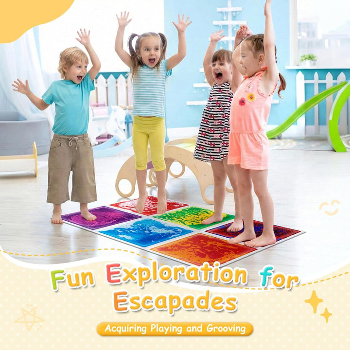 Art3d Flüssige Sensorische Bodenfliesen 30 x 30 cm Spielzimmer Tanzfläche Quadratisch Bunt 6 Fliesen