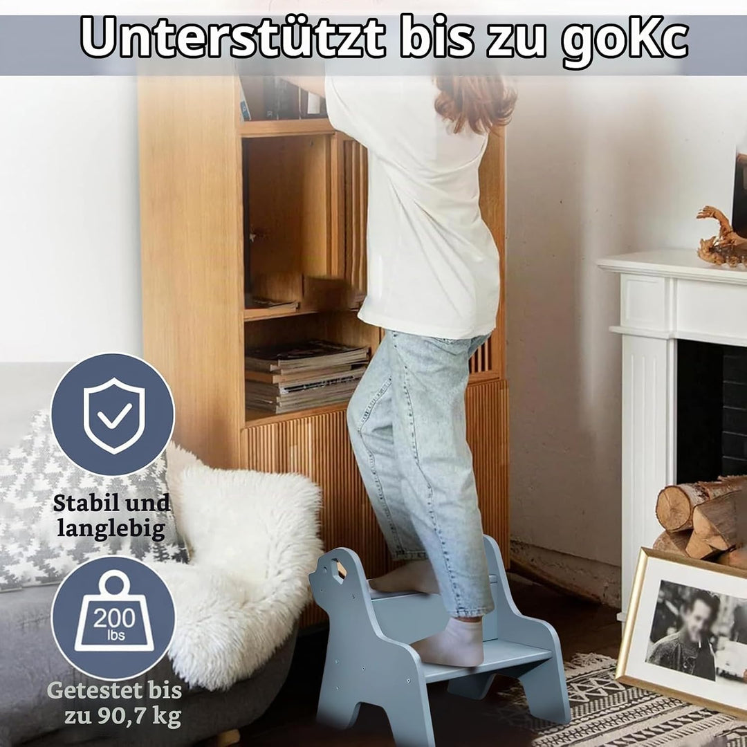 Tritthocker für Kinder - 2-Stufig Hocker Kinderschemel, mit Antirutschmatte und Griff, Multifunktion