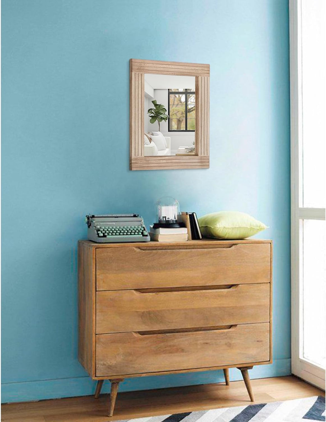 Wandspiegel mit rustikalem Holzrahmen, rechteckiger Spiegel, Vintage-Hängespiegel für Schlafzimmer,