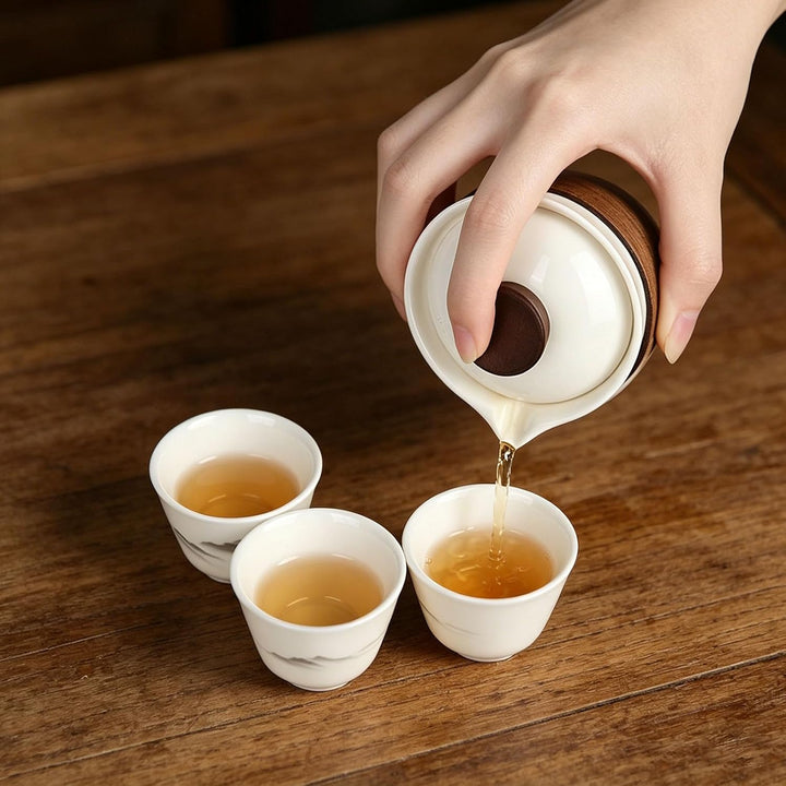 Chinesisches Gongfu-Tee-Set, Tee Set Teekanne Und Tasse, Tragbares Keramik tee kannen sets mit Reise